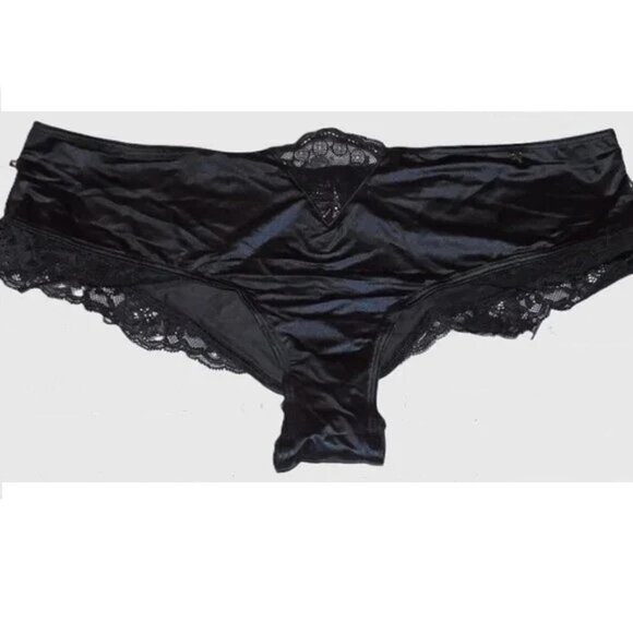 Victoria Secret Smooth Cheeky Panty Lace Inset Black Silky Gold V Charm L XL - Picture 2 of 8